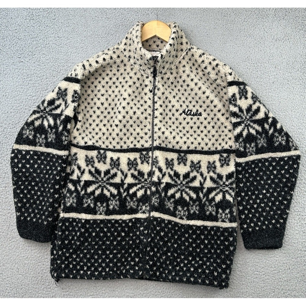 VTG  Black Mountain Fleece Jacket Adult Small Alaska Snowflake Fair Isle Sweater